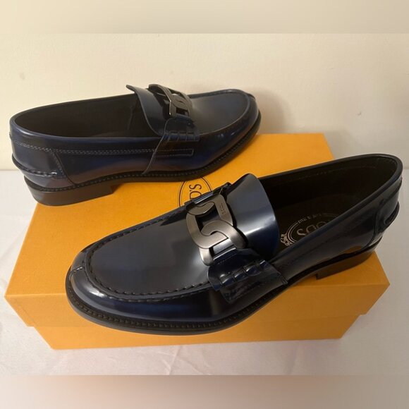 NIB Tods ‘Kate’ Chain Baltic Blue Patina Moccasin Loafers 8EU/9US $895.00 *2024* main image 4